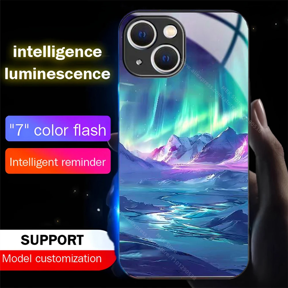 Hübsche Aurora-Wald-Soundsteuerungs-LED-Blitzhülle Leuchtende Glasabdeckung für iPhone Air 17 16 E 15 14 13 12 11 Pro Max XR Plus – Detail 14