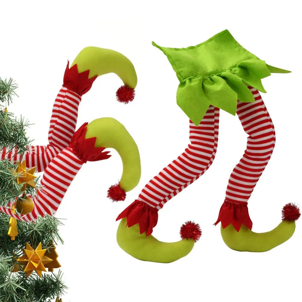 

Christmas Elf Stuffed Legs Stuck Tree Topper Decorations Xmas Holiday Party Ornament For Indoor Outdoor Decor