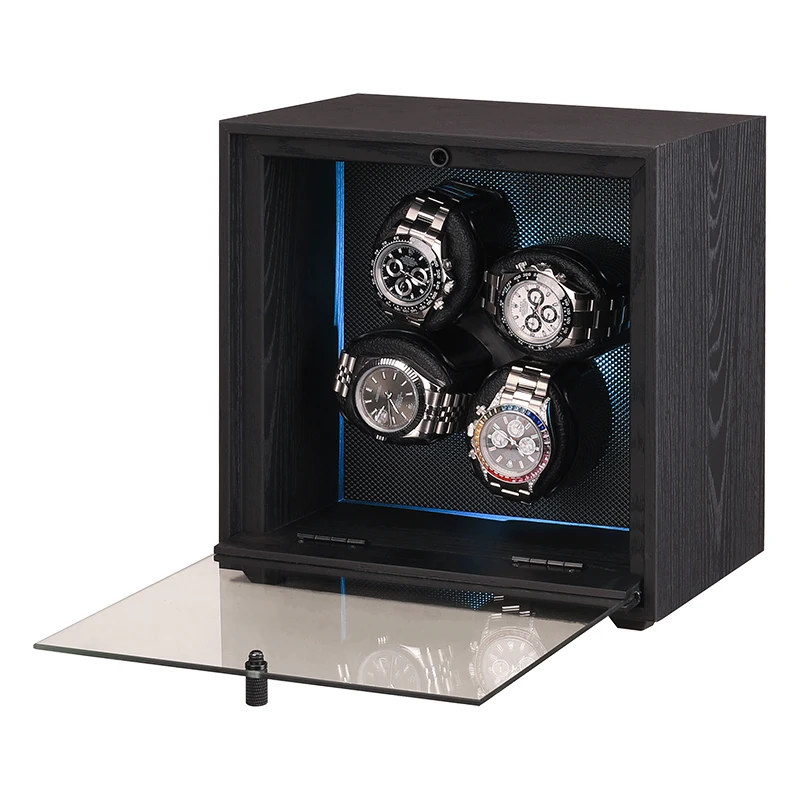 Luxury Automatic Watch Winder Box with 4/8/12 Slots – Black Wood Grain Finish, Ultra-Qu... - SKU LAWW1542 - UGI Packaging