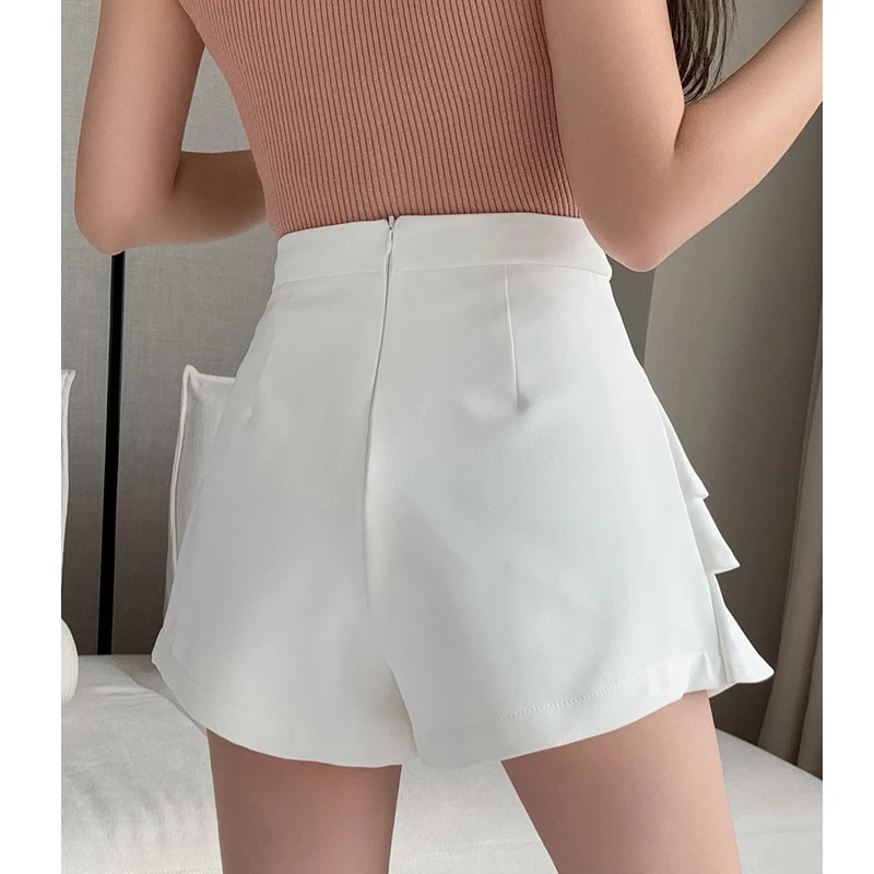 Sexy Layered Ruffles High Waist Sweet with Chain A-line Skirt for Women 2024 Summer Korean Fashion Y2K Solid Slim Shorts Skirts