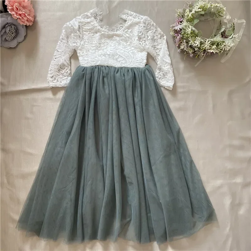 Robe Cérémonie Fillette Écru/Rose Pêche : Dentelle et Paillettes