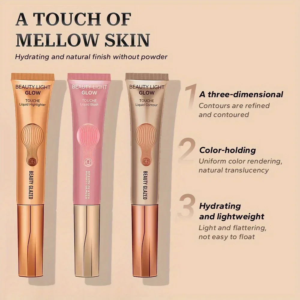 3pcs Makeup Set, Blush Liquid, Highlighter Liquid, Contour 3pcs Multicolor Multifunctional Cosmetics Set for Novices