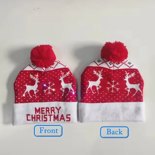 Festive Flashing LED Light-Up Christmas Hat - Snowman Winter Warm Knit Cap