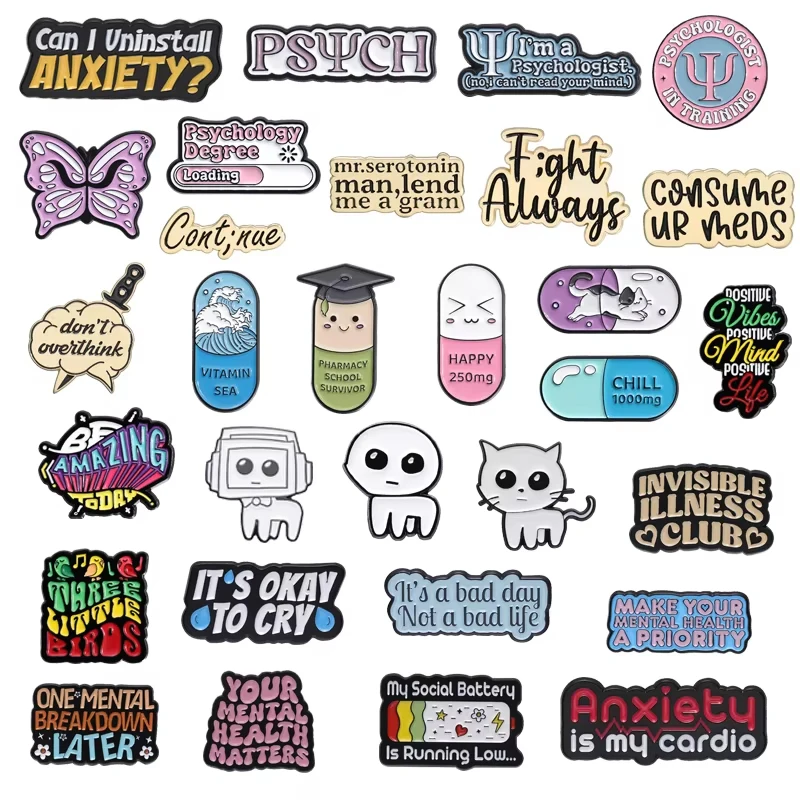 30 Arten geistige Gesundheit Emaille Pins Persönlichkeit Psychologie negative Stimmung Broschen Revers Abzeichen dekorative Schmuck Geschenk für Freunde