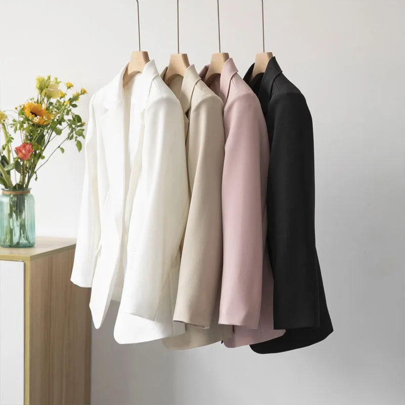 2023 New Black Suit Jacket Female Short Spring Blazers Large Size Slim Mid Length Overcoat Student One Button Outwear Suit