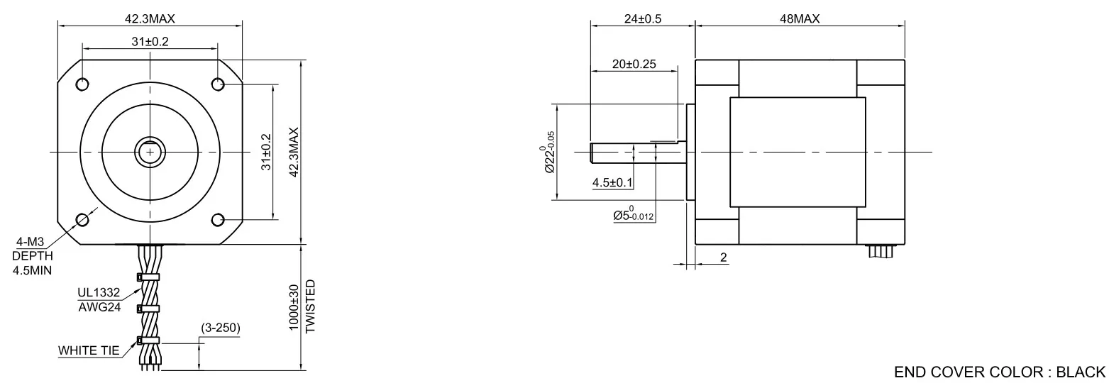 Description Picture 6 of itemHigh Temperature Nema 17 Stepper Motor 48mm 2.5A 4-lead (17HS19-2504S) Insulation Class H 180℃ for CNC Extruder 3D Printer