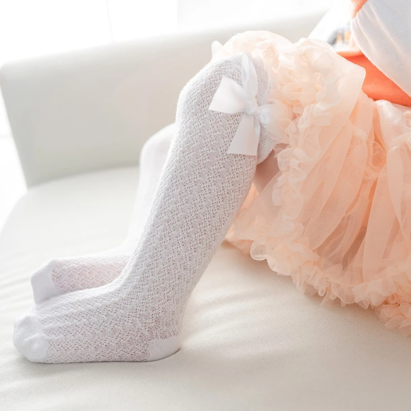 Děťátko ponožky knee-high dětské nabíranou čistý bavlna punčošky děťátko dětské nabíranou roztomilá novorozence ponožky dlouhé trubice celistvý barva