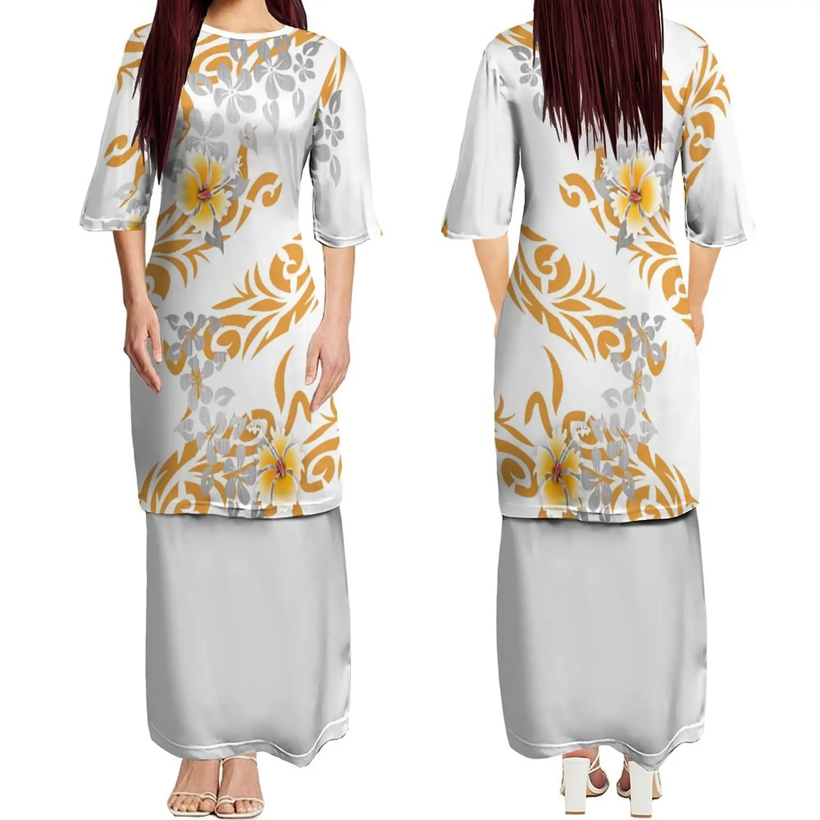 

Newly Designed Fashion Women'S Mid-Sleeve Dress Puletasi Crew Neck Dress Set Polynesian Island Dress Party Evening Dress