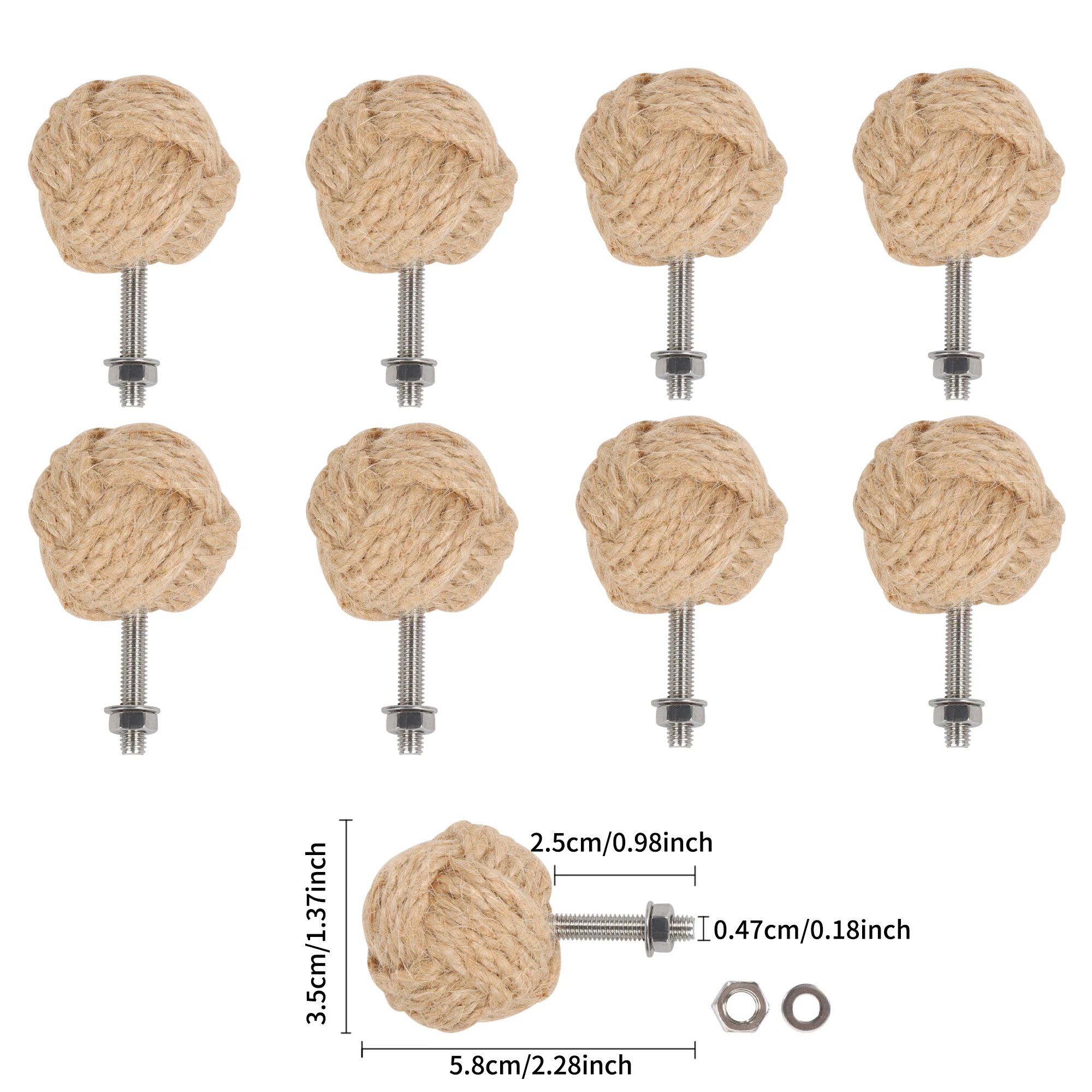Hemp Rope Drawer Knobs Round Handmade Cabinets Dresser Handles Wood Kitchen Cupboard Wardrobe Door Pulls Furniture