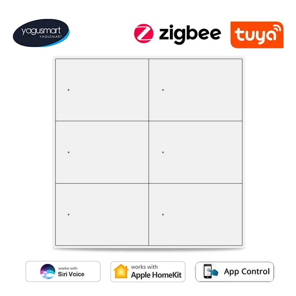 Yagusmart-tuya Interruptor Zigbee Inteligente Gang Botão 4×4 Homekit Interruptor de Luz Alexa Google Home Controle de Voz Smartthings