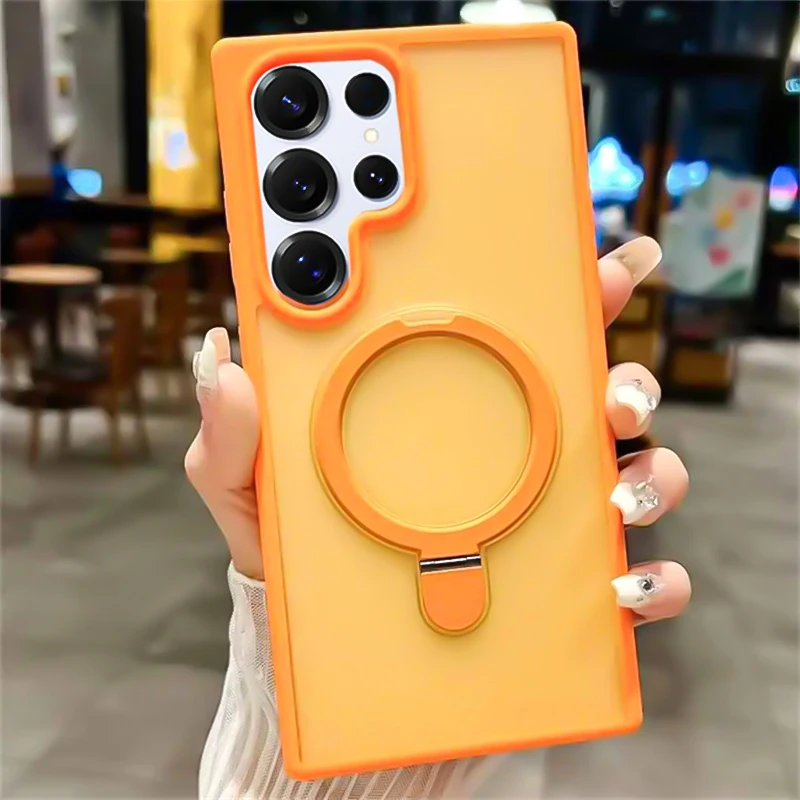 Luxury Matte Translucent Phone Case with Magnetic Metal Ring Bracket Cover