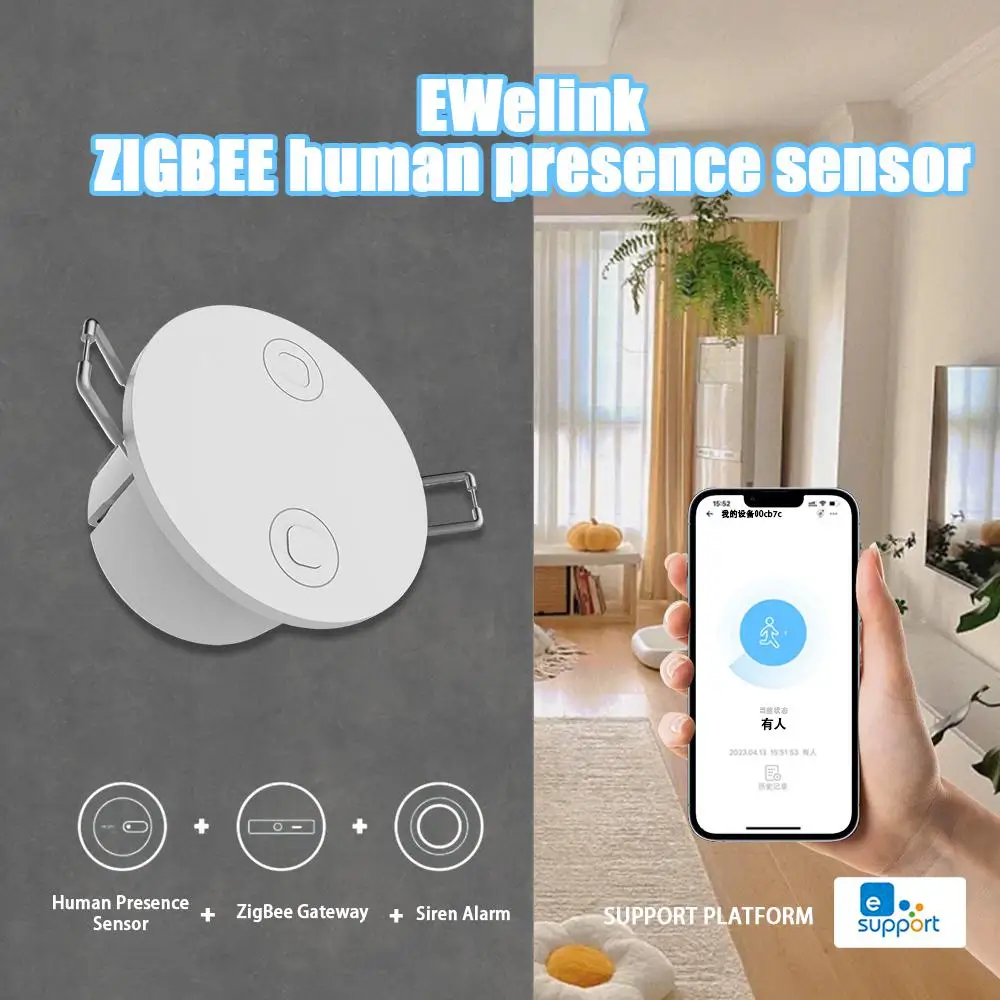 

Ewelink ZigBee 5.8G Smart Human Presence Detector MmWave Radar Detector Smart Home Motion Zigbee Sensor Work With Zigbee Gateway