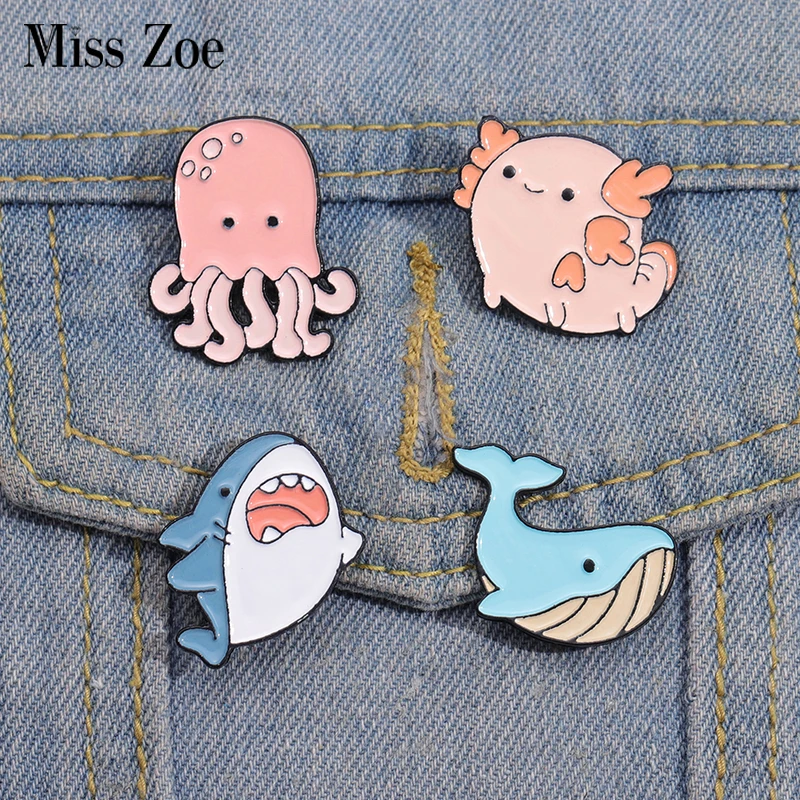 Ozean Tiere Emaille Pins benutzer definierte Walhai Otter Kugelfisch Axolotl Seelöwe Brosche Revers Abzeichen Schmuck Geschenk für Kinder Freunde