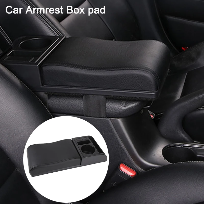 CarArmrestBoxPadWithCupHolderPuLeatherStorageBoxSoftElbow