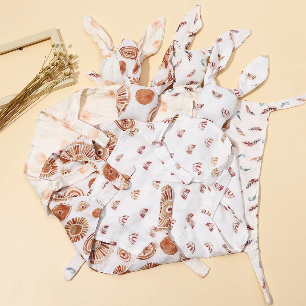 Baby Accessories For Newborn Toddler Kids Baby Girl Boy Cotton Sleeping Dolls Saliva Towel  Rabbit Ear Print Blanket Sleep Toy 3