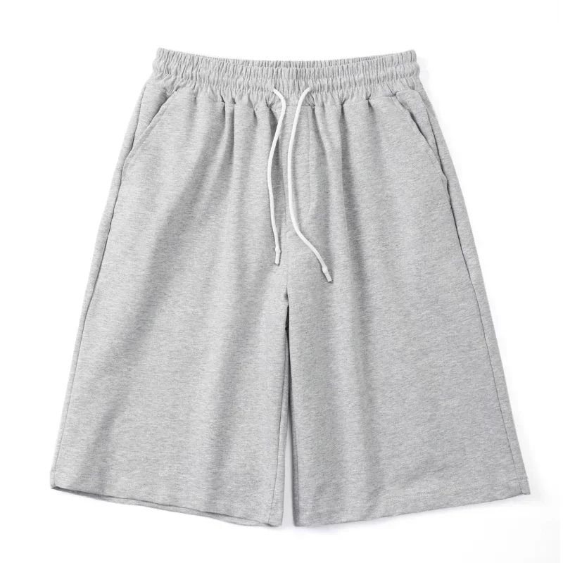 Summer New Y2K Solid Color Cotton Loose Men's Sports Pants Shorts Street Wear Simple Drawstring Straight Casual Shorts Male 5