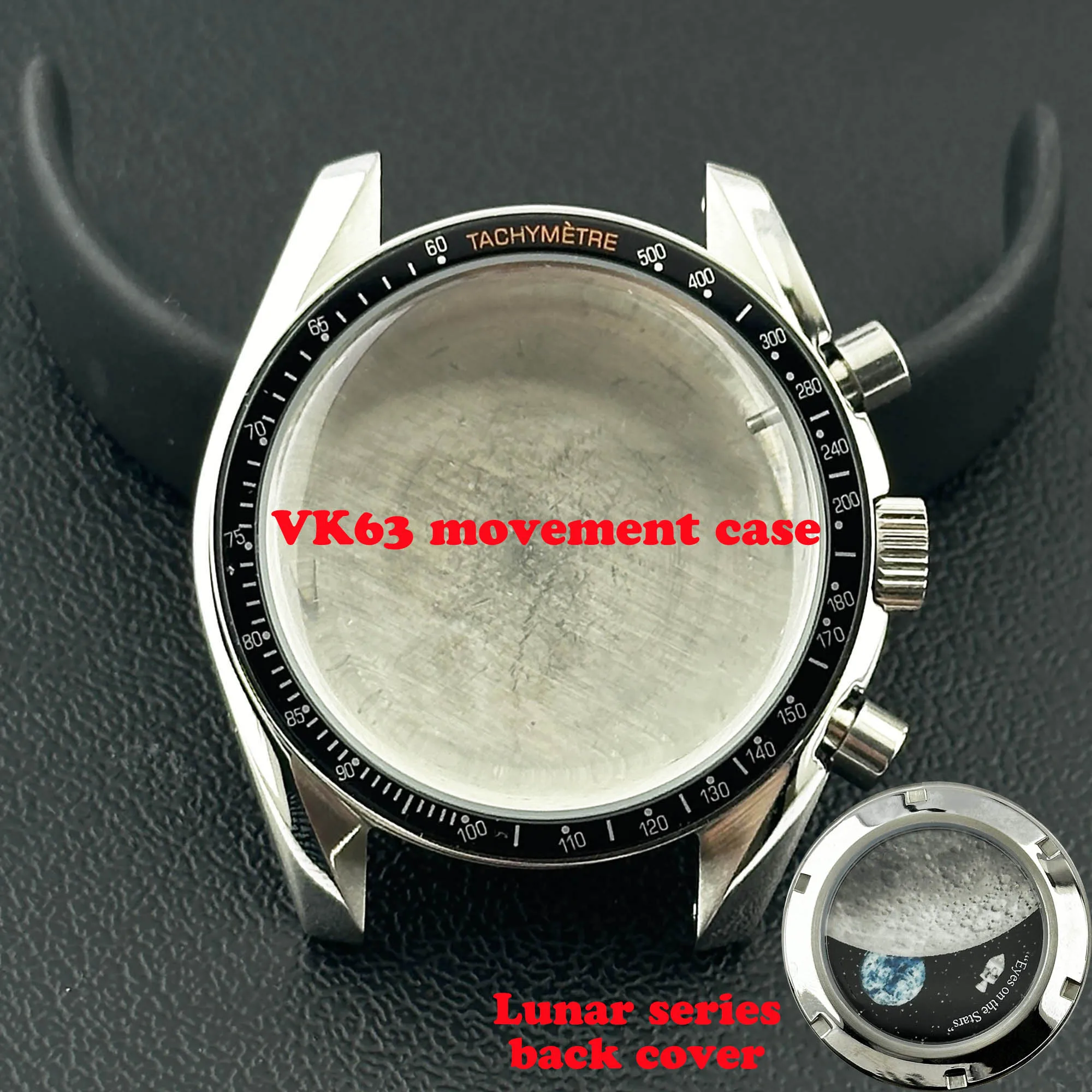 Watch Accessories 39.7mm Men's Stainless Steel Shell Moon Back Cover Shell fits VK63 Movement 20mm Strap