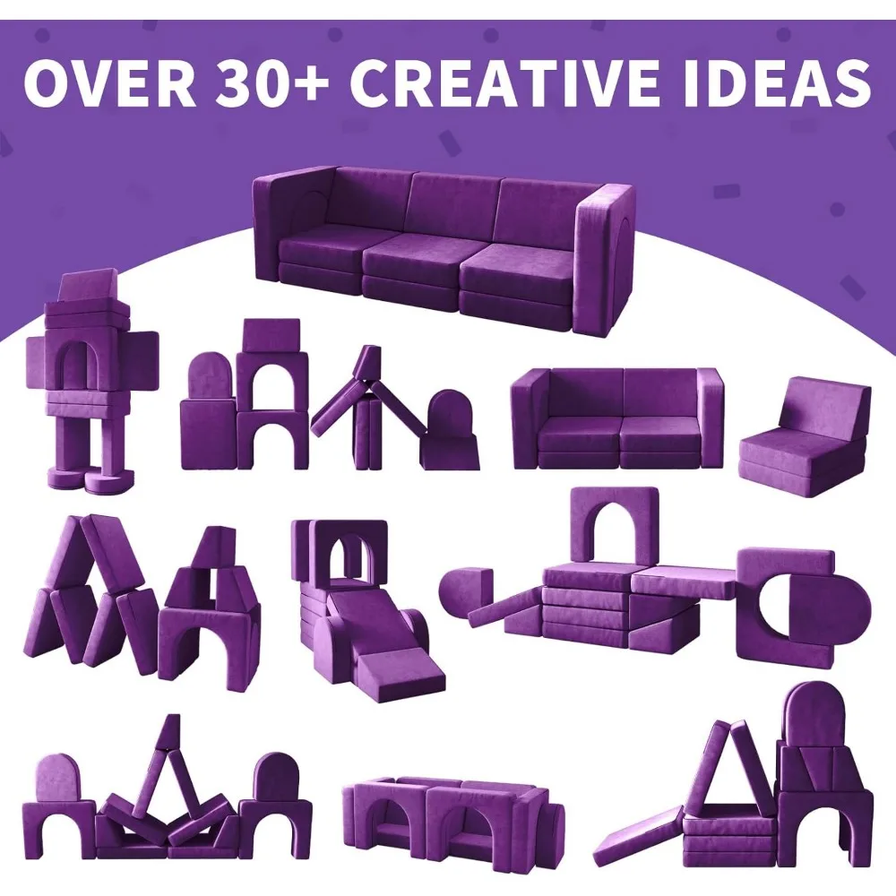 Kids Couch 12PCS,Modular Kids Play Couch for Playroom Bedroom,12 in 1 Multifunctional Kids Sofa for Playing,Creativing,Sleeping 4