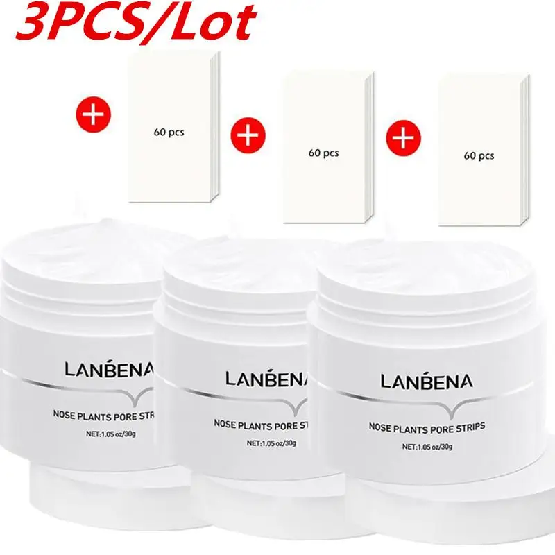 3X LANBENA Face Blackheads Remover Peel Off Black Dots Mask Stickers Strips Skin Nose Pore Treatment Acne Product Care Facial