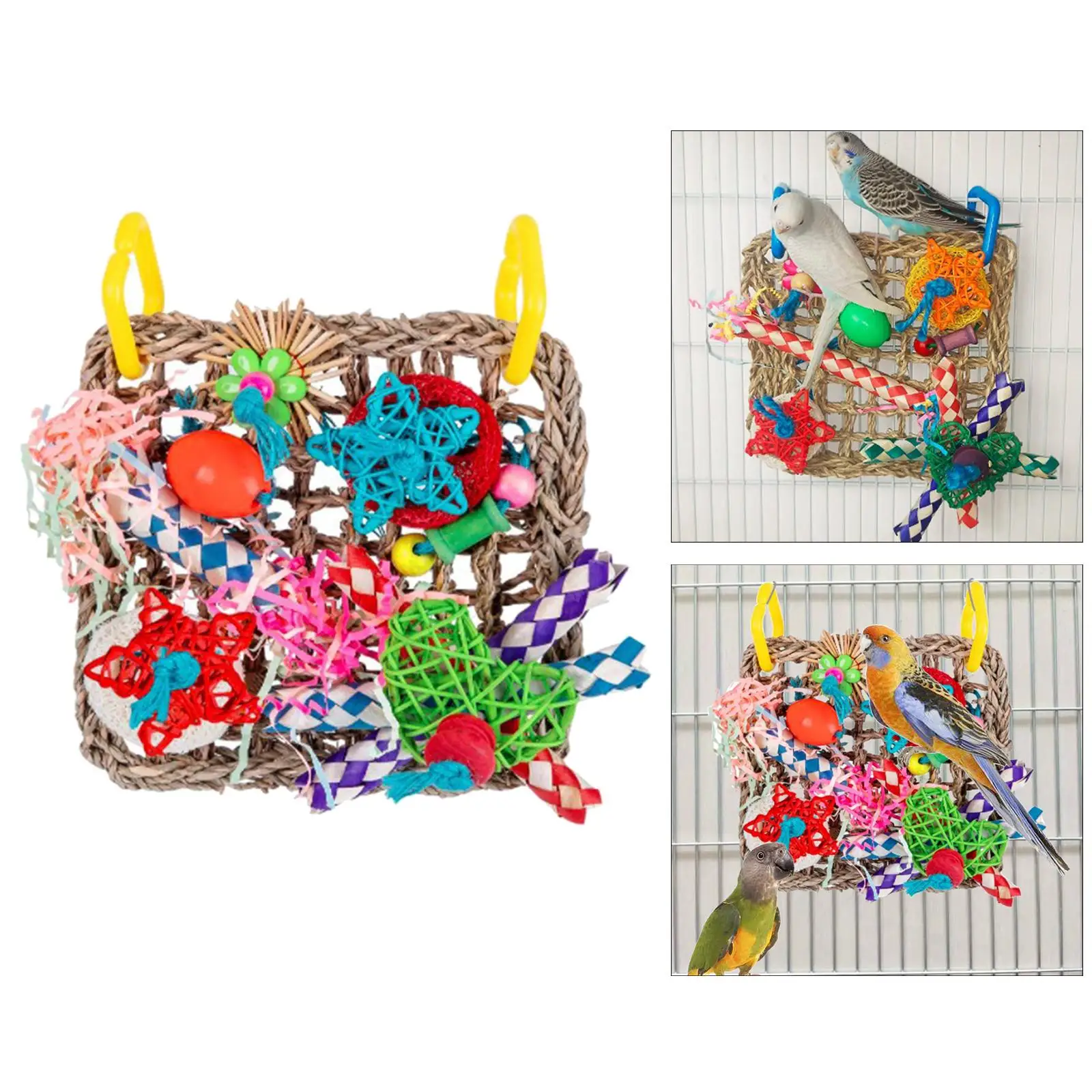 Colorful Pet Bird Foraging Wall Toy Parrot Chewing Toy Cage Accessories Hanging Climbing Hammock Woven Mat for Budgie Macaws