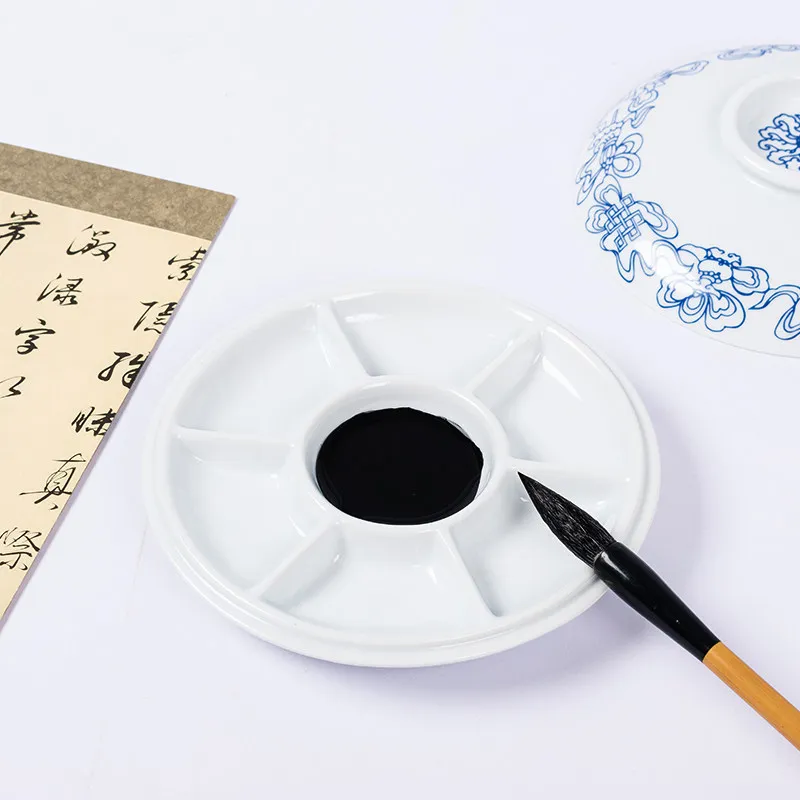 Blue and White Porcelain MultiFunctional Eight Treasure Palette Ink Tank Ink Tank Art Painting Paint Box Supplies