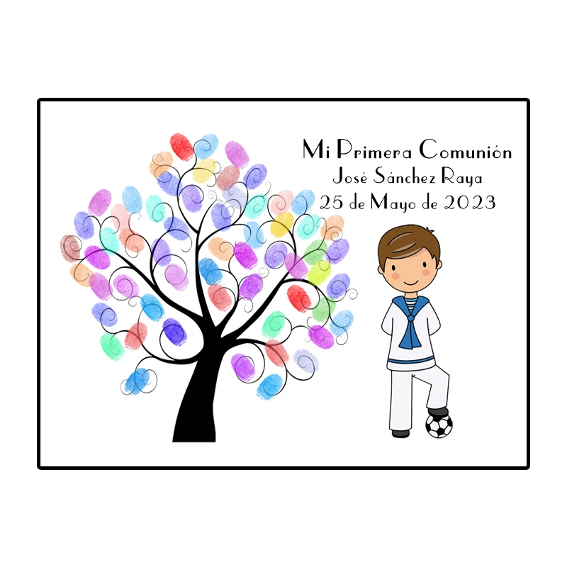 Tree Leaf Painting Tree Leaf Painting Decoration Theme Name Date Kids and Football Fingerprint DIY Tree Leaf Painting For Kids First Holy Communion Souvenir (No Frame)