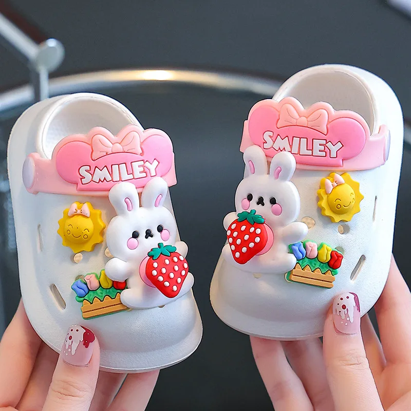 

Summer Children Slippers Cute Rabbit Baby Sandals For Girls Flip Flops Non-Slip Toddler Home Kids DIY Design Hole Garden Shoes