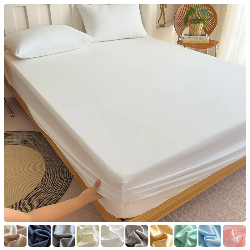 Pure Cotton Elastic Fitted Bed Sheet - Solid Color Mattress Cover