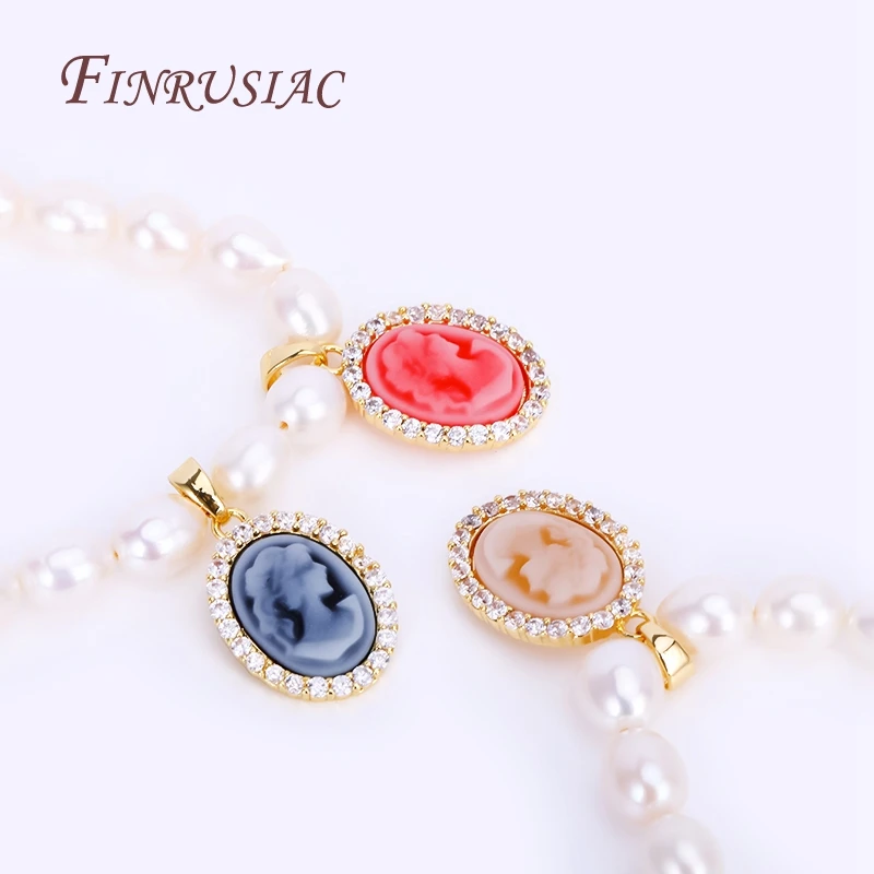 목걸이 만들기에 대 한 3 색 상감 지 르 콘 타원형 카메오 펜 던 트, DIY 팔찌 소재에 대 한 18K 진짜 골드 도금 커넥터 매력