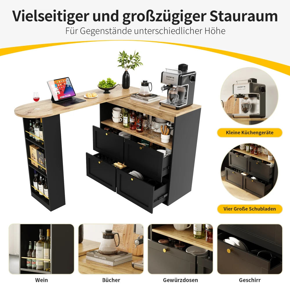 360 ° Drehbarer Stehtisch (Hauptrap 105 x 39 x 102 cm) mit 4 Schubladen und offenen Regalen, geeignet für Esszimmer/Arbeitszimmer/Wohnzimmer – Detail 30