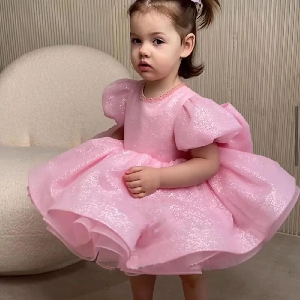 

Luxurious Pink Baby Girls Dresses Organza Puff Infant Girls Birthday Party Gown Christmas New Year Dress Gift