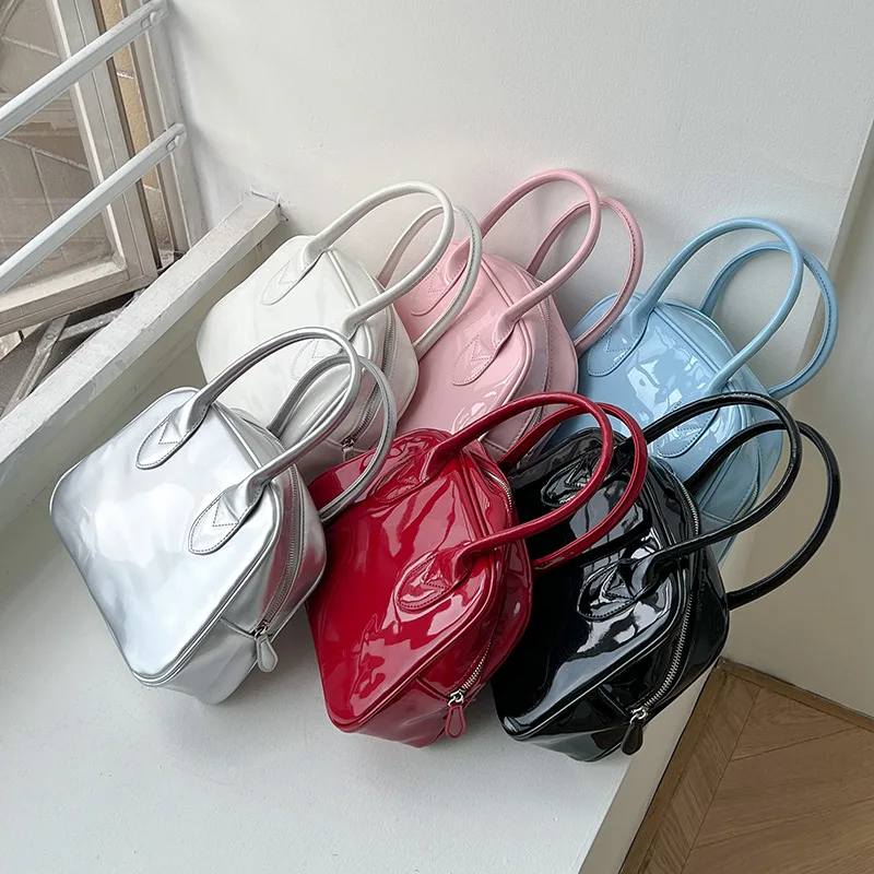 

Fashion Patent Leather Women Handbags Silver Crossbody Bag Luxury Brands Shoulder Bag Candy Color Designer Bags for Women 2023