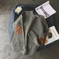 Men's Patchwork Thick Knitted Sweater round Neck Winter Coat Retro Japanese Style Large Size Crew Neck Pullover Sweater