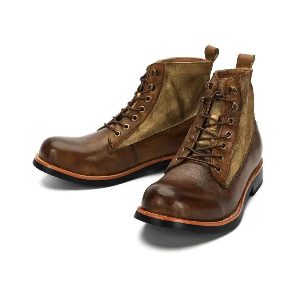 Vintage Men's Leather Boots High Quality Lace Up Men Ankle Boots 2023 New Plush Warm Autumn Winter Boots Large Size 38-48