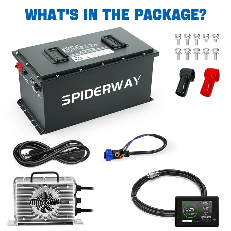 72V 105Ah Golf Cart Lithium LiFePO4 Battery 200A BMS with Touch Monitor & Mobile APP 6000+ Cycle Max 14.72kW Power Output