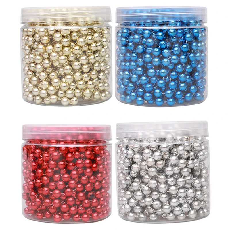 8m Christmas Decoration Bead Chain Red/Blue/Gold/Silver Beads Garland Christmas Tree Hanging Bead Pearl Ornament Decor