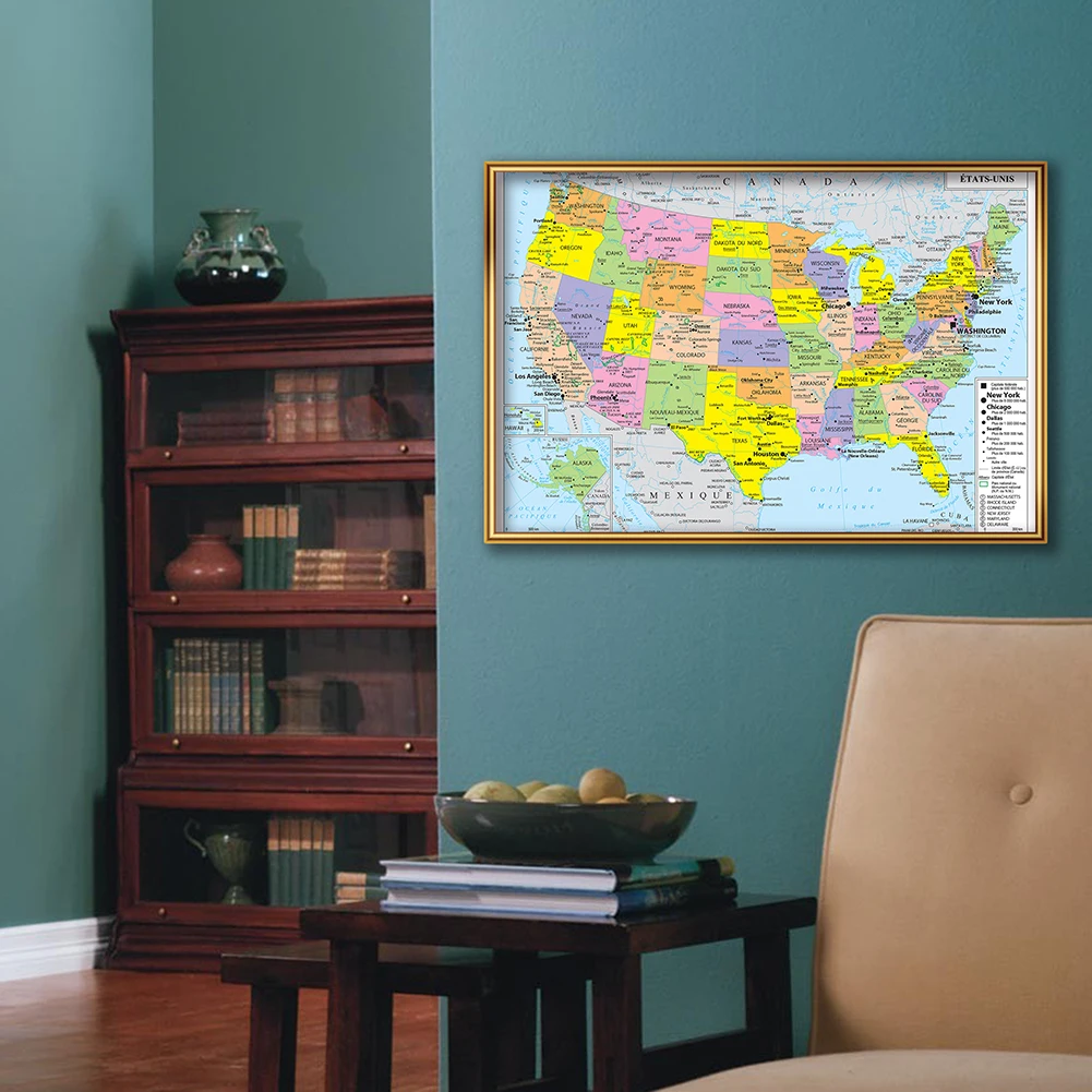 World Map Poster 59*42cm United States Political Map Wall Art Poster
