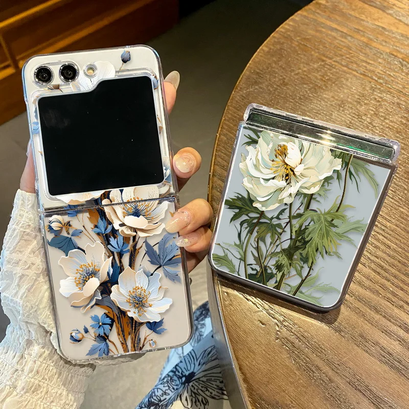 Purple Floral Transparent Folding Phone Case Cover