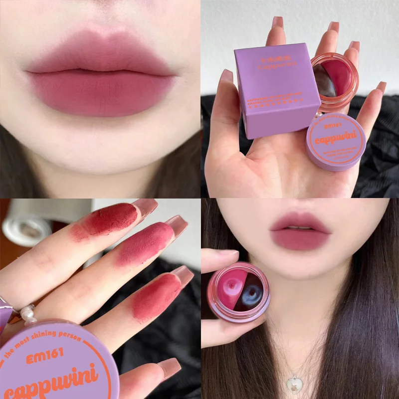 

Cappuvini Matte Cheek Lip Mud Dual-use for Lips and Cheek Lip Clay High Pigment Lipstick 2 Colors in 1 Matte Lipstick