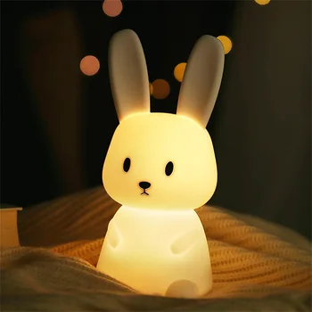 LED 야간 조명 귀여운 토끼 동물 만화 실리콘 램프, 조도 조절 USB 충전식 어린이 침실 선물 수면 조명