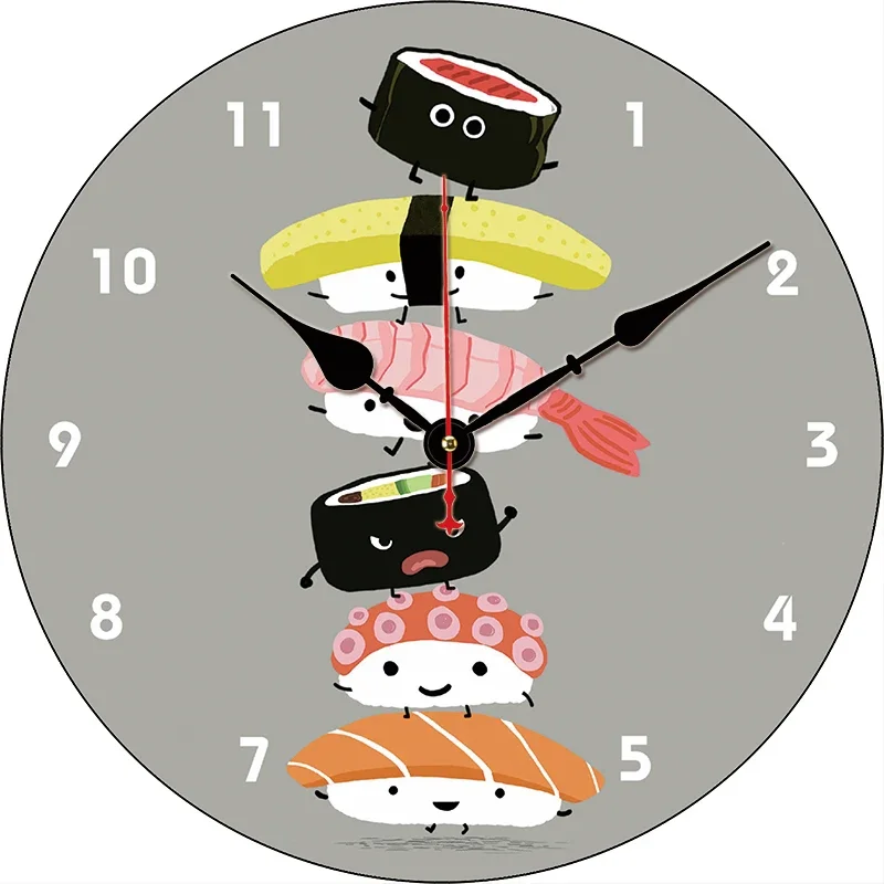 

Большие часы в японском стиле с мультяшными суши, домашний декор для гостиной, круглые Настенные часы, кварцевые настольные часы, настенное украшение для спальни