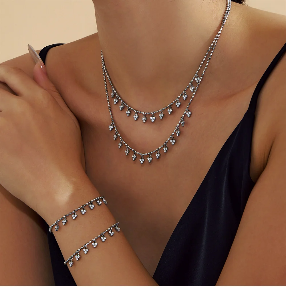 Vergoldete Halskette aus Edelstahl 316, Damen-Schmuckset mit glänzendem Zirkon und goldenem Silberkettenarmband, wasserdichtes Damen-Schmuckset – Detail 6