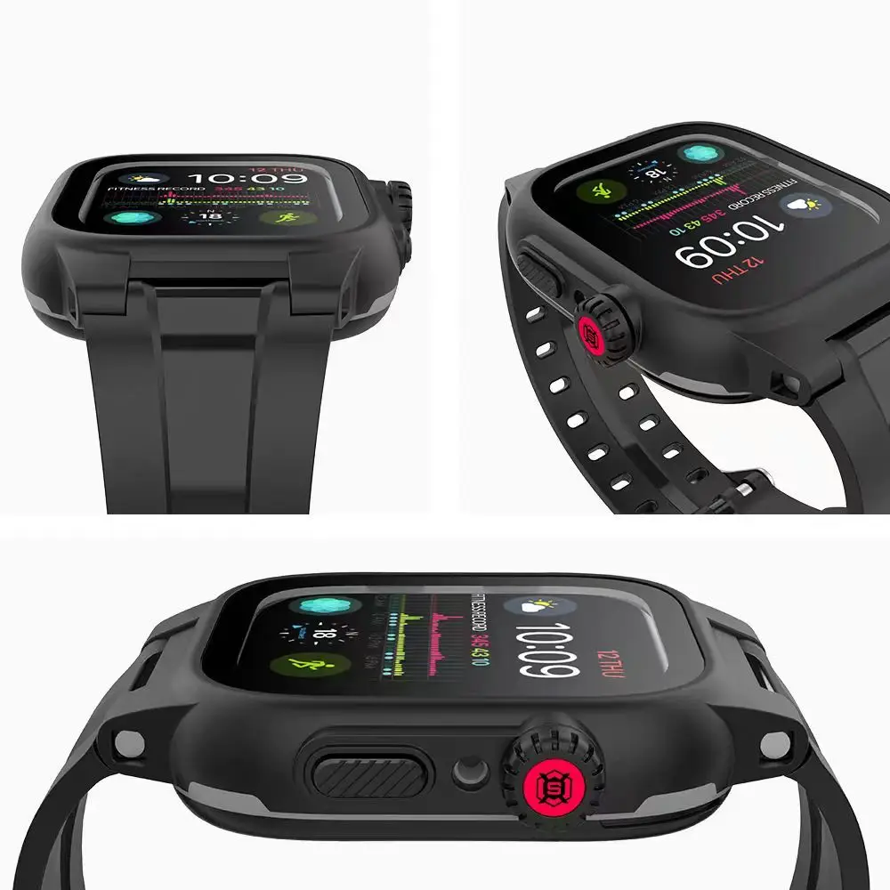 IP68 Waterproof Watch Case+Slicone Strap For Apple Watch 9 8 7 6 5 4 SE 45mm 44mm 41mm 42mm Outdoor sports bracelet Accessories