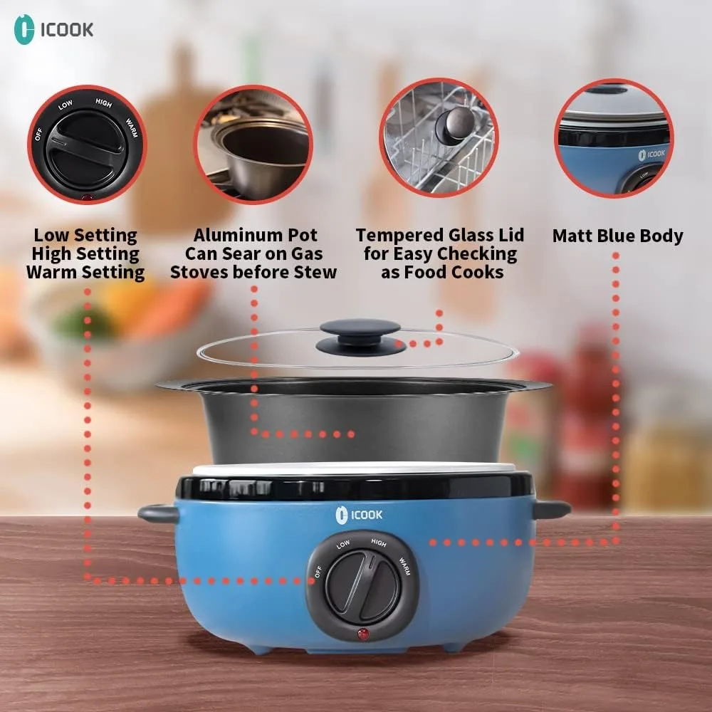 6.5 Quart Slow Cooker,Aluminium Sear/Saut&eacute; Stew Pot Stovetop safe,Dishwasher Safe,Glass