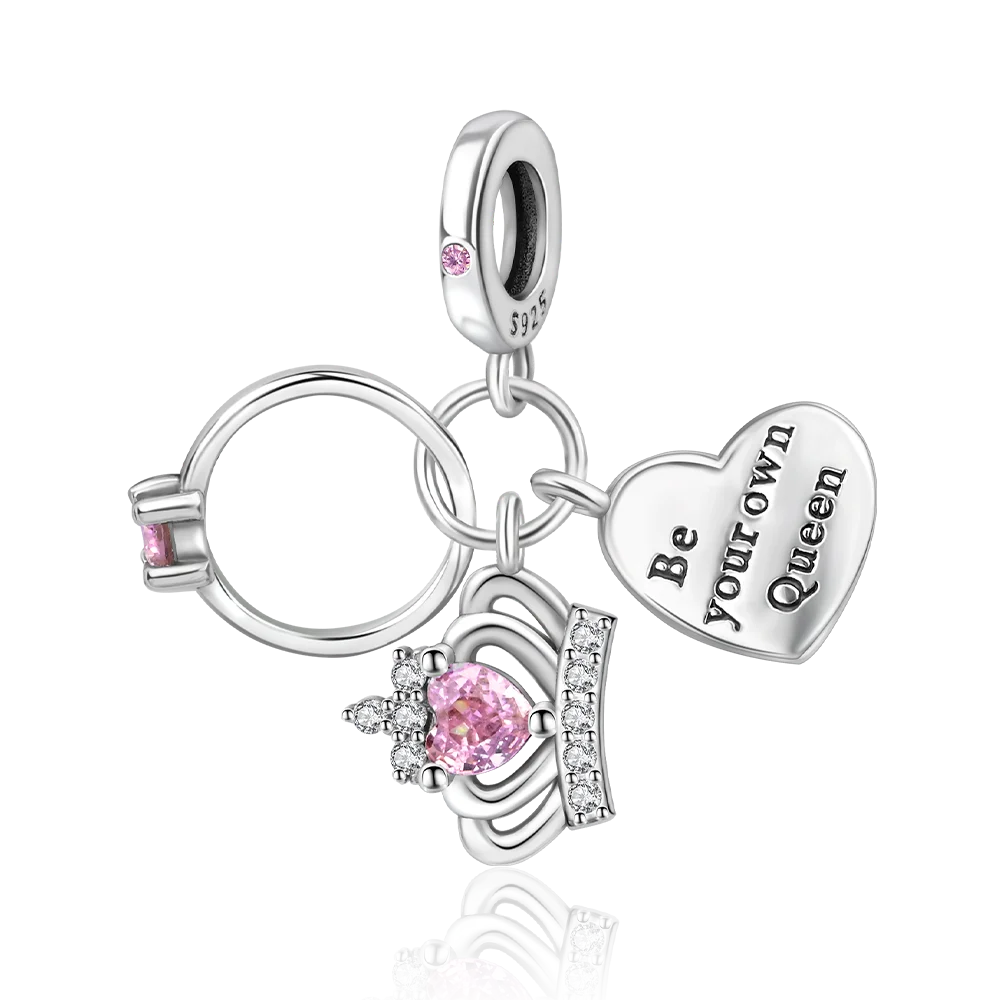 

Fashionable S925 Sterling Silver Crown Ring Love Pendant Fit Pandora Bracelet Women's Fashion Diy Boutique Wear Charm Gift