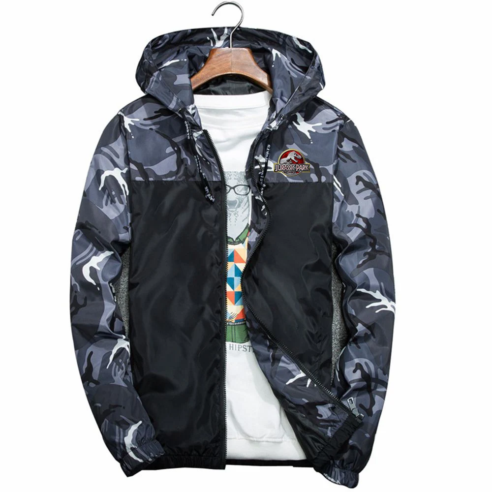Jurassic Park 2023 New Spring and Autumn Fashion Four Color Coat Sports Patchwork Men Comfortable Slim Fit Camo Hoodie