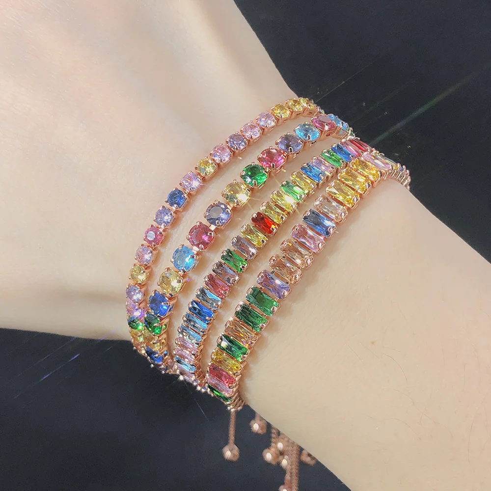 Bunte Tennis Armband Für Frauen Einstellbare Zirkonia Nach Dem Zufall Angeordnet Hochzeit Regenbogen Armband Geburtstag Geschenke Schmuck DZH043 – Detail 1