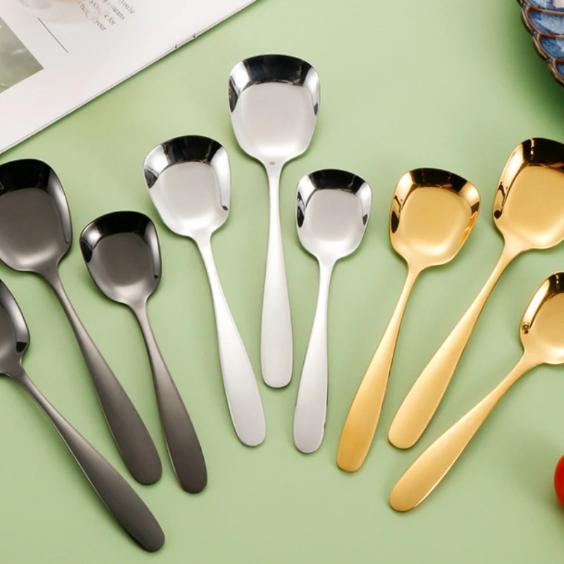 304 Stainless Steel Flat Spoon Shaking Sonic Boom Square Spoon Ingot Spoons Thickened Chinese Dessert Spoons Student Spoon
