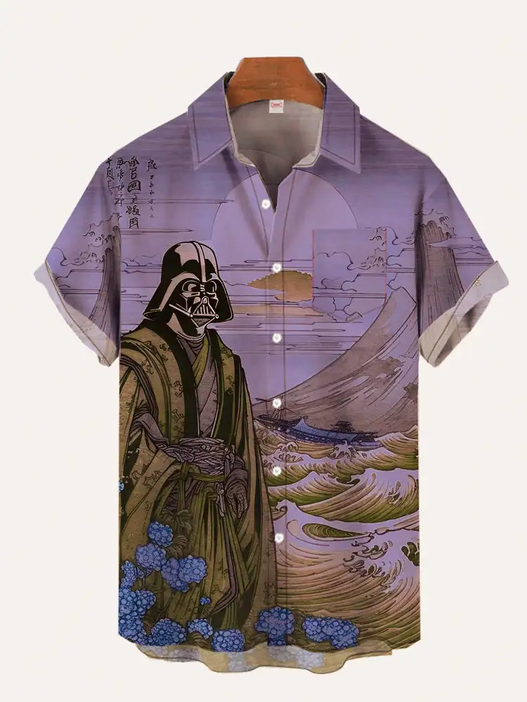 Vintage Japan Harajuku Retro Masked Samurai Men's Hawaiian Casual Shirt Men With Print Short Loose Camisas Casuais Slim Fit Y2K 4