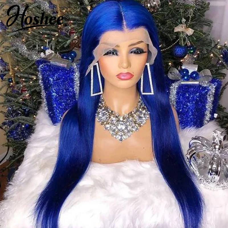 Straight Body Wave Navy Blue Colored Brazilian Human Hair Wig 13X4 HD Transparent Closure Lace Front Wig Frontal Wigs For Woman